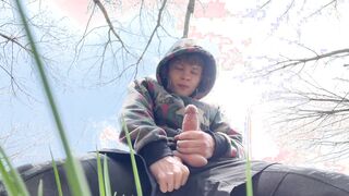 Sweet Boy Jerking his Big Dick (23cm) Outdoor / Huge Cumshot on Camera / College Boy / Monster Dick