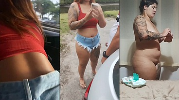 Ruiva putona aprontando na rua com dois macho e quando chega em casa pega seu enorme brinquedo e enfia tudo no cuzinho