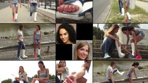 Benetta SLWC Toe Spica and Rita SLC Gimping and Resting by the River Promenade