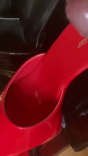 Two cumshots on red mules - user request   Clip 1
