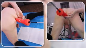 Fabulous fucking machine anal dildo fucking in chastity cage