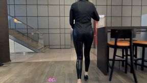 Latex Girl Arrives to the Airport and walk the down the shopping plaza MacDonalds and masturbates outside with rubber vibrator in public P3