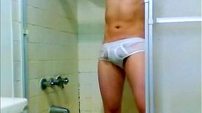 Legal-age Skater Twink Showers in White Underwear Briefs