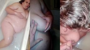 rubbing stacy s boobs in the bathtub and i got a handjob and cum on her tits