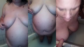 rubbing stacy s boobs in the bathtub and i got a handjob and cum on her tits