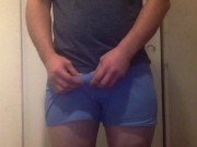 small uncut cock soft to hard jerk tease in boxers