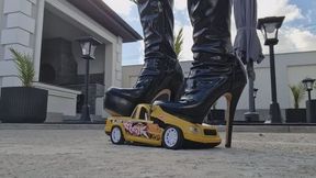 HIGH HEEL TRUCK DESTRUCTION – Denim Goddess Crushes a Pickup with Stiletto Power