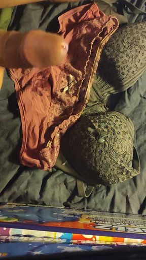 Double cumshots on the panties of this young glans excited under clothing soiling