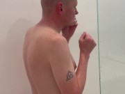 Taking a shower after foolin around