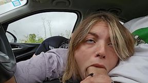 Blowjob, stepbrother, car, cum mouth.