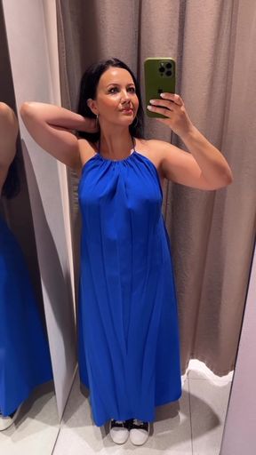 Woman in blue dress