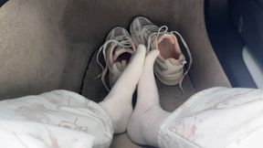 Taking Off My Sneakers & Socks in the Car – Scratching & Massaging One Foot Against the Other