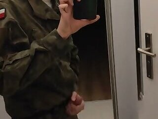 Gay soldier jerks off in military officers 4