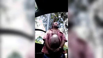 Straight daddy masturbating outdoors in the park