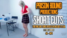 Short Cuts: Thieving Girl Turns Herself In And Goes To Jail Part 1 - Blonde Thief Self Surrenders To Police, Is Locked Up and Processed Through Jail Intake Procedure Then Locked Naked In Cell - 4K - MP4