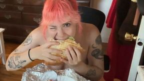 stuffing myself topless with a gyro