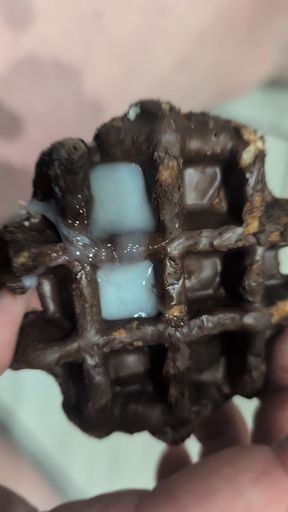 Small cock wanking on a waffle, cumshot