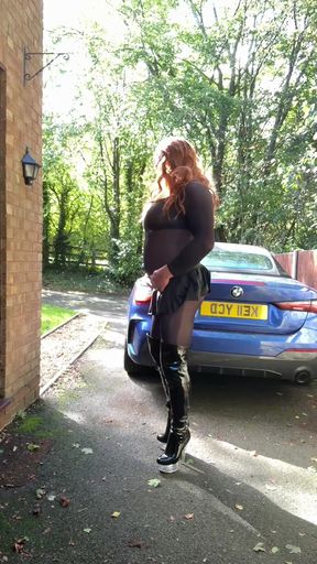 Sexy Crossdresser kellycd2022 in sexy black body stocking and thigh high boots