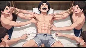 House Initiation - Pledges Tied To The Bunk Frames, Hands All Over Their Ribs (2D Anime Bara)