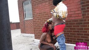 Ebony curvy MILF has a nookie on the street