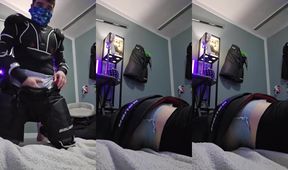Hockey jock cums in diaper while grinding gear