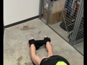 Piss and cumming in storage room