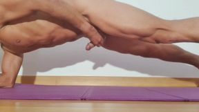 Naked workout ends with a big cumshot