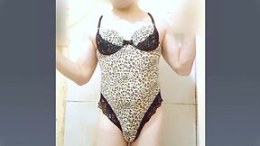 Leopard print lingerie look for a seductive femboy