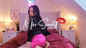 Scarlett's black satin blouse and pink skirt tease!