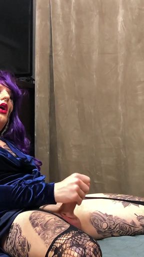 Tatted Tgirl Jerking and Anal Play