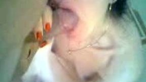 Skinny Bulgarian cock sucker takes jizz in her mouth