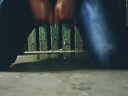 Teen ftm Jamie ♡ secretly pissing into the warehouse after work
