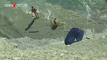 Beach Voyeur. Hot MILF sucks and swallows cum after her pussy was licked to orgasm