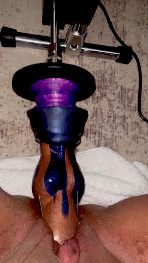 Professional adult uses a huge knot dildo for shaved pussy