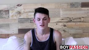 Sexy twink Avery Jones interviewed then he jerks his cock