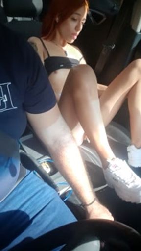 my horny wife starts masturbating in the car