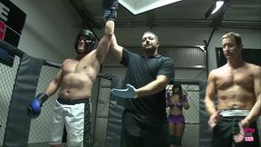 Slender blonde Victoria White offers her pussy to the fighter who will win the match