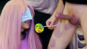 Daring pink-haired babe plays 'guess the taste' with sweets and cocks