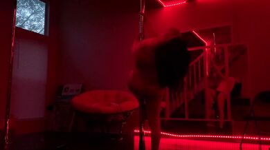Naughty fitness model stripping during practice pole routine