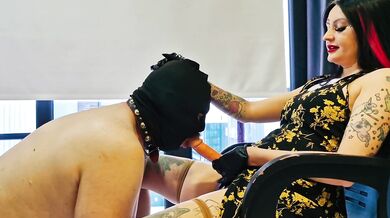 Spitting and slapping for a sex slave practicing deep throat. Dominatrix Nika fucks her slave's face.