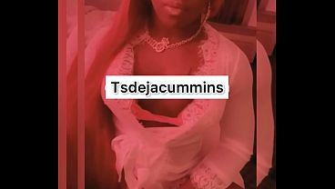 Sexy ebony trans girl jerks off and cums hard