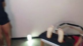"FUNNY COMPLETE SESSION ON THE GUILLOTINE: GABY AND MICHELLE"