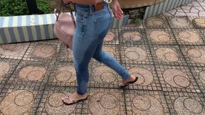 Public Wetting Jeans in Park Near the Beach