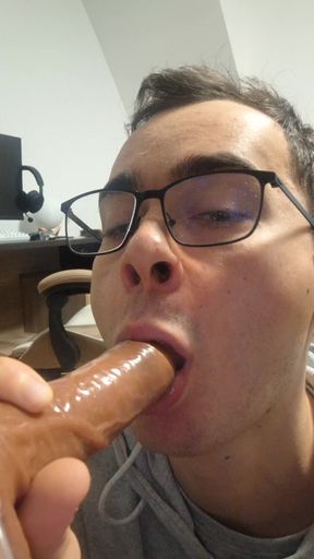 College Boy Sucks Stepdaddy's Cock Until He Cums in His Mouth (dildo)