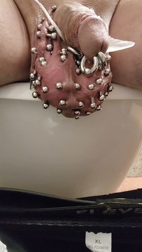 Added more 6 gauge piercings to my scrotum,  slid my finger down my urethral using my precum   Clip 3