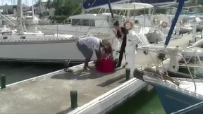 Group of naked brunette teens goes on vacation with no clothes public nude
