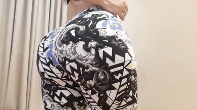 Milf twerks on chair in gym shorts big booty wiggles