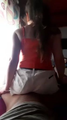 My stepsister discreetly rides my cock while our parents are downstairs