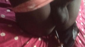 Ebony tranny playing with make up pencil - Rose Butts Production