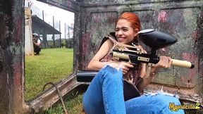 Redhead angel with silicone tits Miranda Banks likes outdoor sex